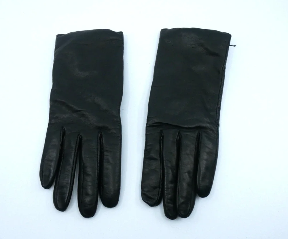 Vtg Women's Size 8 Black Cashmere Lined Leather Gloves